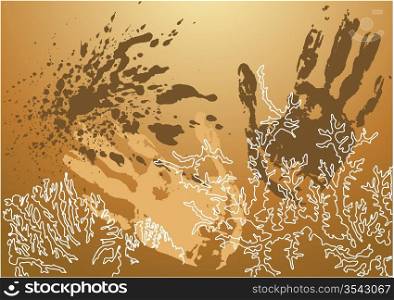 Abstract grunge background with hand imprints
