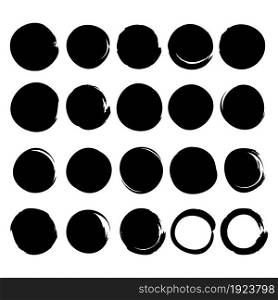 Abstract grunge circles for decorative design. White background. Textured abstract black circles. Vector hand drawn ink design elements. Trendy vector style.Set collection.Vintage style. Stamp texture. Abstract grunge circles