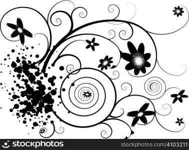 Abstract grunge floral design in black and white