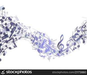 Abstract grunge musical design. Violet grunge banner in Very Peri color. Vector illustration.. notes staff