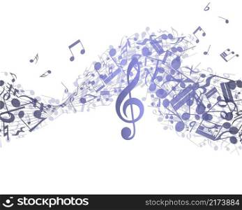 Abstract grunge musical design. Violet grunge banner in Very Peri color. Vector illustration.. notes staff