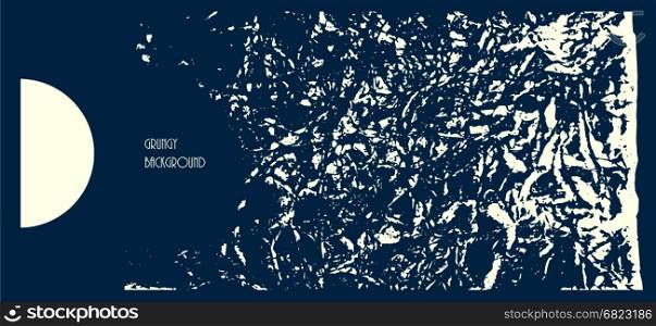 Abstract grunge texture dark blue horizontal flyer template. Vector illustration. Creative decoration of booklet, banner or brochure. Old style textured pattern.