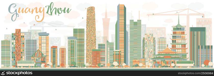 Abstract Guangzhou Skyline with Color Buildings. Vector Illustration. Business Travel and Tourism Concept with Modern Buildings. Image for Presentation Banner Placard and Web Site.