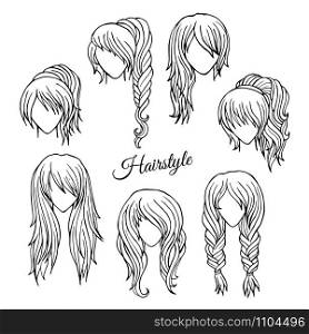 Abstract Hair styles sketch hand drawn vector set