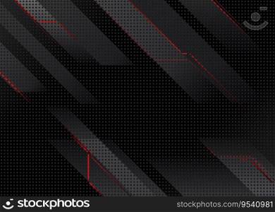 Abstract Halftone Background in Technological Style on Dotted Perforated Grid with Decorative Red Lines - Modern Colored Illustration, Vector