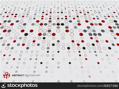 Abstract halftone pattern dots red, black and gray color perspective on white background. Vector illustration. Abstract halftone pattern dots red, black and gray color perspec