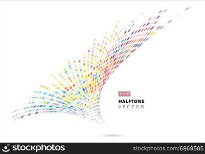 Abstract halftone spiral rainbow dots pattern perspective, storm colorful, isolated on white background, vector illustration
