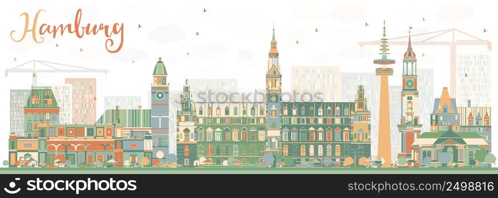 Abstract Hamburg Skyline with Color Buildings. Vector Illustration. Business Travel and Tourism Concept with Historic Architecture. Image for Presentation Banner Placard and Web Site.