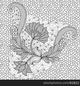 Abstract hand drawn black and white Floral seamless vector pattern with Pebble background