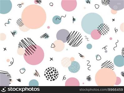 Abstract hand drawn circles with line pattern memphis style pastel color on white background. Vector illustration