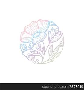 Abstract hand drawn floral in a circle linear style