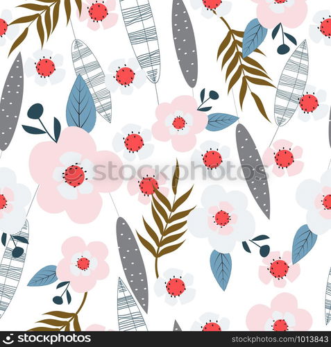 Abstract hand drawn flowers seamless pattern background