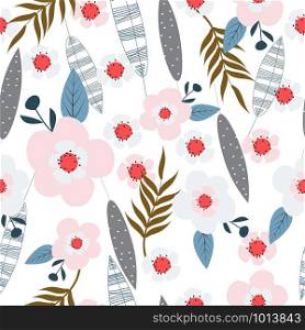 Abstract hand drawn flowers seamless pattern background