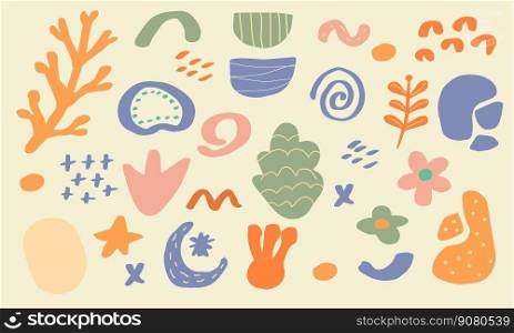 Abstract hand drawn set various shapes matisse style. Abstract contemporary modern trendy vector. Isolated EPS10. Abstract hand drawn set various shapes matisse style. Abstract contemporary modern trendy vector.