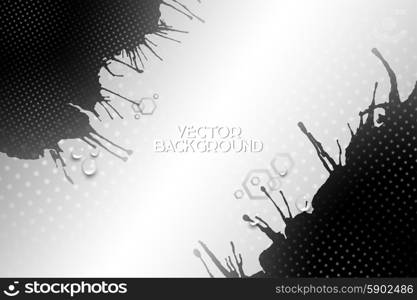 Abstract hand drawn spotted gray-black background with empty place for text message, great composition for your design, grunge style vector illustration.