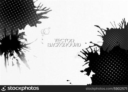 Abstract hand drawn spotted gray-black background with empty place for text message, great composition for your design, grunge style vector illustration.