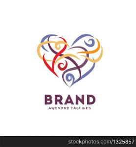 abstract hand drawn swirly heart color vector logo illustration