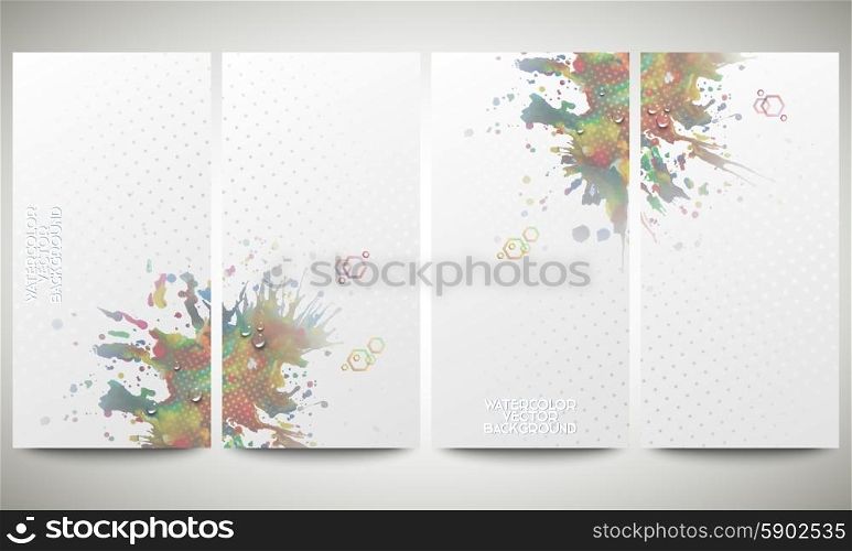 Abstract hand drawn watercolor background with empty place for text message, great composition for your design. Colorful banners collection, abstract flyer layouts, vector illustration templates