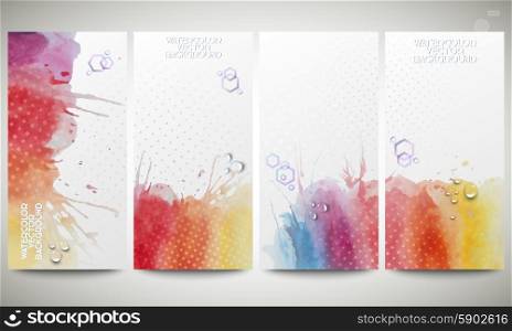 Abstract hand drawn watercolor background with empty place for text message, great composition for your design. Colorful banners collection, abstract flyer layouts, vector illustration templates