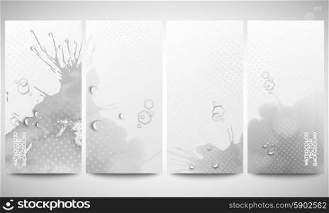 Abstract hand drawn watercolor gray background with empty place for text message, great composition for your design. Monochrome banners collection, abstract flyer layouts, vector illustration templates
