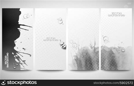 Abstract hand drawn watercolor gray-black background with empty place for text message, great composition for your design. Monochrome banners collection, abstract flyer layouts, vector illustration templates