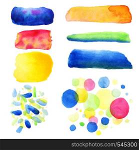 Abstract hand drawn watercolor set with colorful vector elements. Vector watercolor. Beautiful colorful watercolor circles and brush blots. Abstract hand drawn watercolor blots background. Vector illustration.beautiful colorful watercolor circles