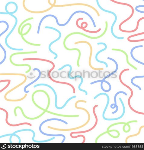Abstract hand drawn wavy lines colorful isolated on white background. Vector illustration