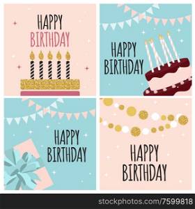 Abstract Happy Birthday Background Card Template Collection Set Vector Illustration EPS10. Abstract Happy Birthday Background Card Template Collection Set Vector Illustration