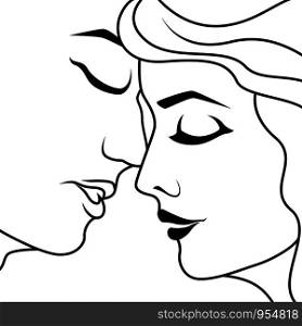 Abstract happy couple in the moment before kiss, isolated on white background, hand drawing vector outline