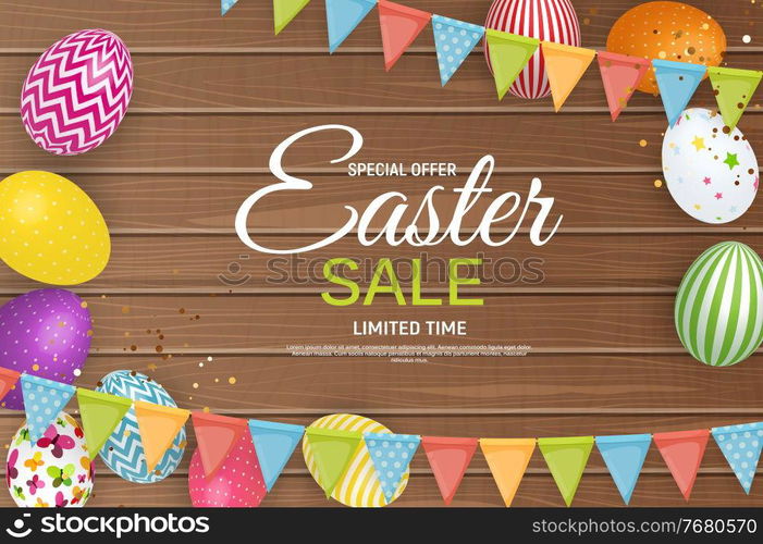 Abstract Happy Easter Background with Eggs and Garland Flags. Vector Illustration EPS10. Abstract Happy Easter Background with Eggs and Garland Flags. Vector Illustration