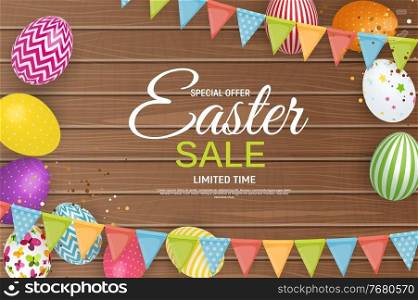 Abstract Happy Easter Background with Eggs and Garland Flags. Vector Illustration EPS10. Abstract Happy Easter Background with Eggs and Garland Flags. Vector Illustration
