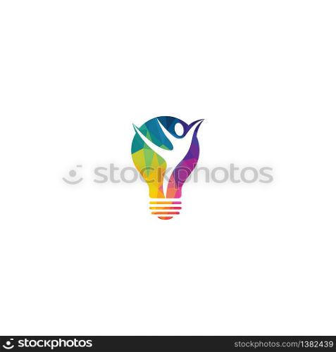 Abstract happy human inside the bulb vector icon. Health ideas logo concept.