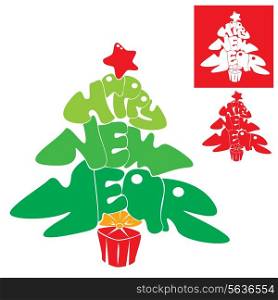 Abstract Happy New Year card - Christmas tree is made of letters - Handmade Calligraphy