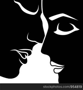 Abstract happy woman and man in the moment before kiss, black vector stencil isolated on white background