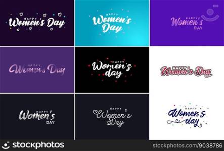 Abstract Happy Women&rsquo;s Day logo with a love vector design in pink. purple. and black colors