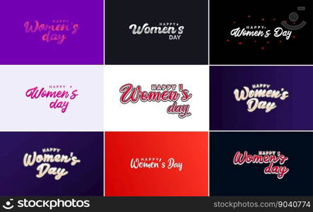 Abstract Happy Women&rsquo;s Day logo with a woman&rsquo;s face and love vector design in pink and black colors