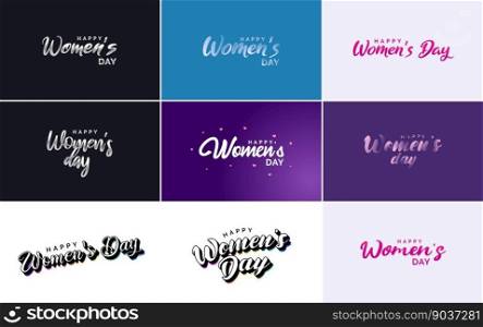 Abstract Happy Women&rsquo;s Day logo with a women&rsquo;s face and love vector logo design in pink and black colors