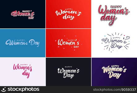 Abstract Happy Women&rsquo;s Day logo with a women&rsquo;s face and love vector design in pink and purple colors