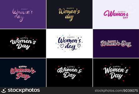 Abstract Happy Women’s Day logo with a love vector design in pink. red. and black colors