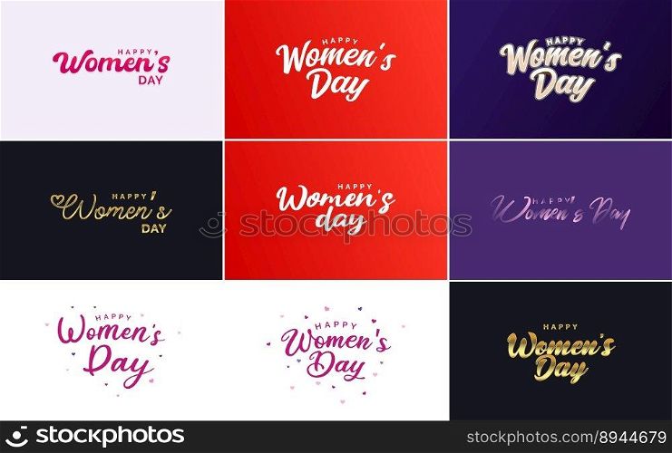 Abstract Happy Women’s Day logo with a women’s face and love vector design in pink and black colors