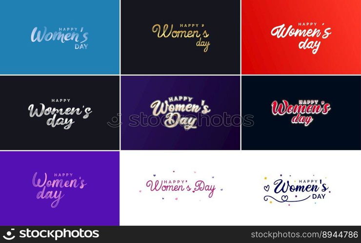 Abstract Happy Women’s Day logo with a women’s face and love vector design in pink and black colors