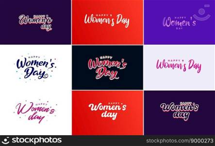 Abstract Happy Women’s Day logo with a women’s face and love vector logo design in pink and black colors