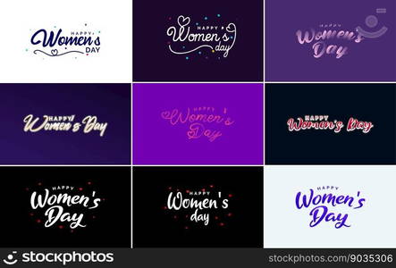 Abstract Happy Women’s Day logo with a women’s face and love vector design in pink and black colors