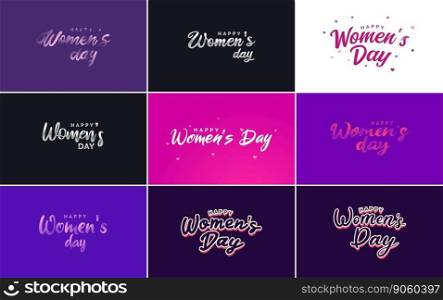 Abstract Happy Women’s Day logo with a women’s face and love vector design in pink and black colors