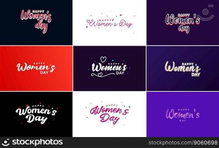 Abstract Happy Women’s Day logo with love vector logo design in pink. red. and black colors