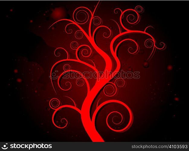 Abstract haunted tree with a blood like red background