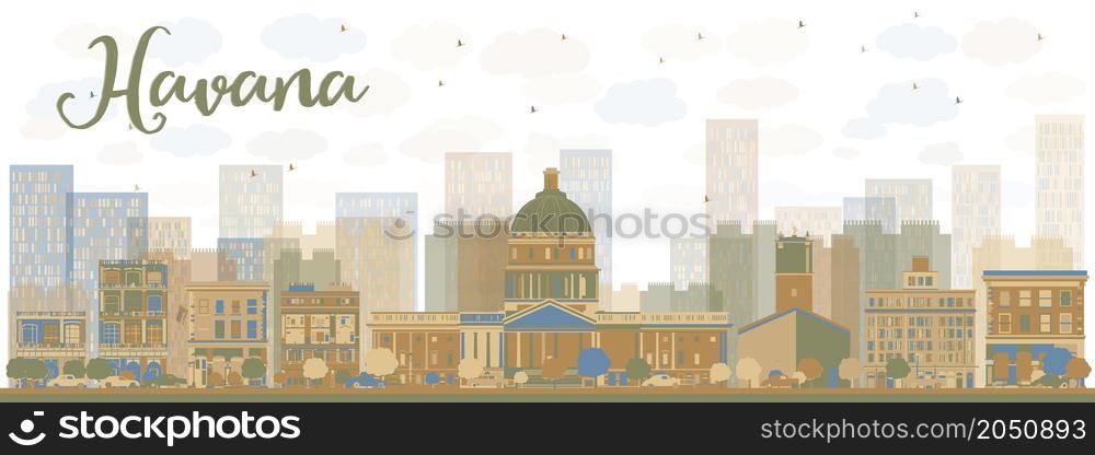 Abstract Havana Skyline with Color Buildings. Vector Illustration