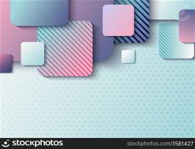 Abstract header design template 3D rounded square overlap with shadow on light blue polka dot background. Vector illustration
