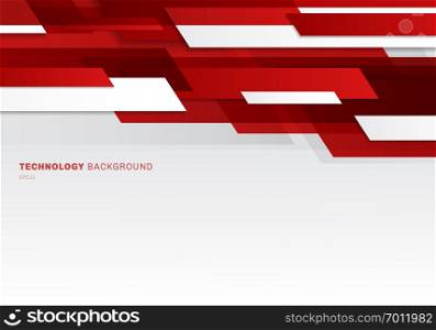 Abstract header red and white shiny geometric shapes overlapping moving technology futuristic style presentation background with copy space. Vector illustration