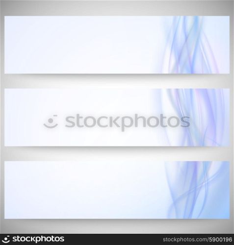 Abstract headers set, blue wave vector design.